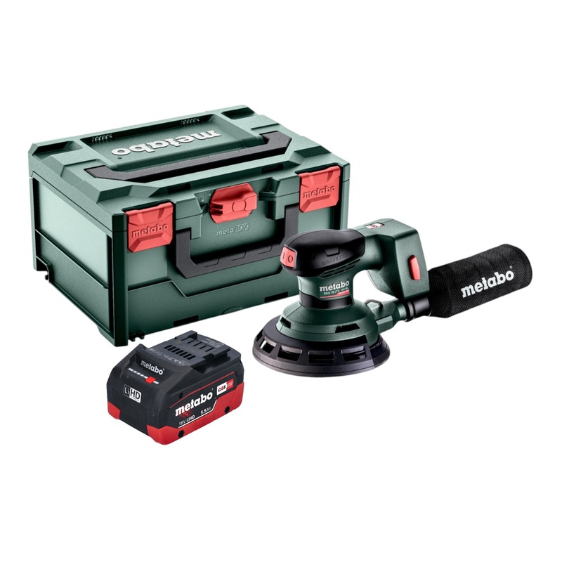 Lijadora rotorbital sin cable Metabo SXA 18 LTX 150 BL 18 V 150 mm sin escobillas + 1x batera LiHD 5,5 Ah + metaBOX - sin cargador