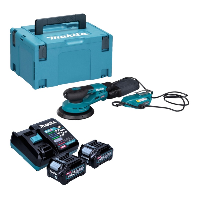Makita BO 002 CGD201 Lijadora rotorbital sin cable 40 V mx. 150 mm 5,0 mm carrera Sin escobillas + 2x batera recargable 2,5 Ah + cargador + Makpac