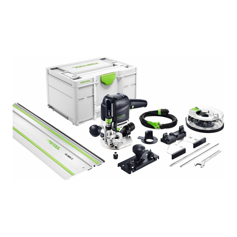 Juego Festool OF 1010 REBQ + fresadora de caja 1010 W 55 mm de carrera (577186) + juego de fresadora de 10 piezas + ral gua + Systainer