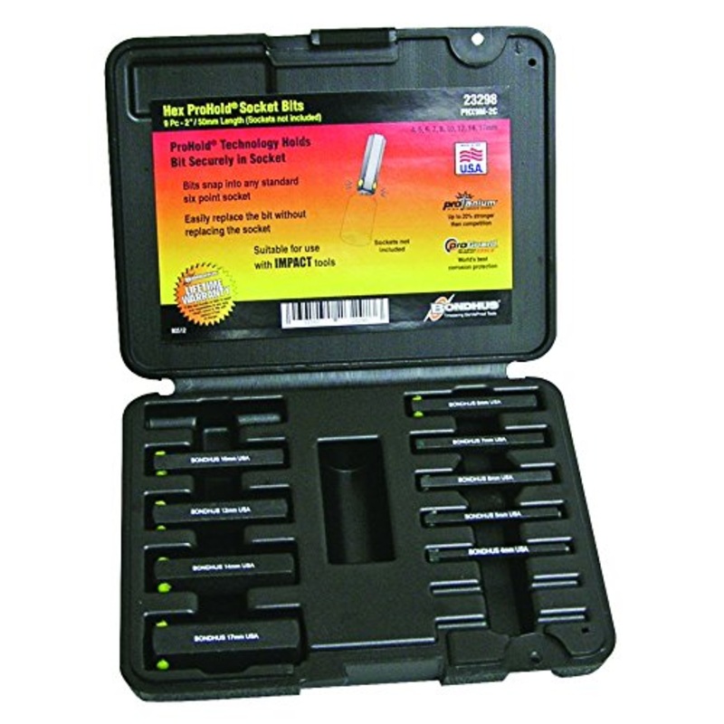Bondhus 23298 ProGuard Steel 2 in. Hex Bit Socket Set, 9 Piece Set