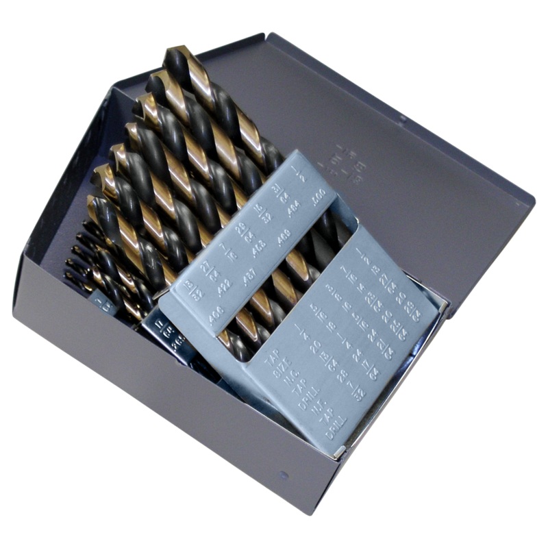 Cle-Line C18122 Style 1879 High Speed Steel 135 Heavy-Duty Jobber Length Drill Set, Black and Gold Finish, 1/16" - 1/2" Size, 29 Piece Set