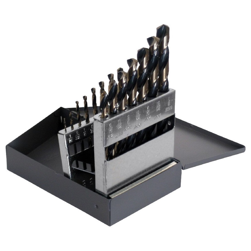 Cle-Line C18124 Style 1878 High Speed Steel 135 Heavy-Duty Jobber Length Drill Set, Black and Gold Finish, 1/16 in. - 1/2 in. Size, 15 Pieces