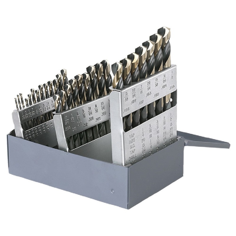 Cle-Line C18125 Style 1878 High Speed Steel 135 Heavy-Duty Jobber Length Drill Set, Black and Gold Finish, 1/16 in. - 1/2 in. Size, 29 Pieces