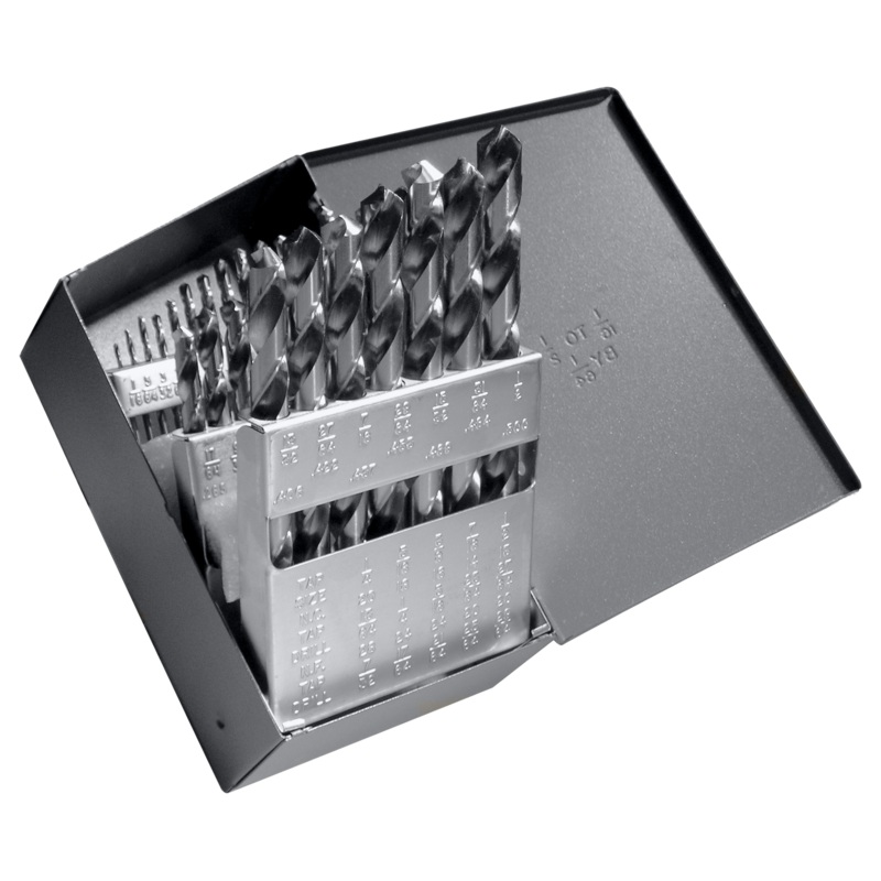 Cle-Line C21117 Style 1898 High Speed Steel General Purpose Jobber Length Drill Set, Bright Finish, 1/16" - 1/2" Size, 29 Piece Set