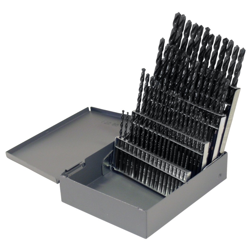 Cle-Line C21124 Style 1801 135 High Speed Steel Heavy-Duty Jobber Length Drill Set, Steam Oxide Finish, 1 - #60 Size, 60 Piece Set