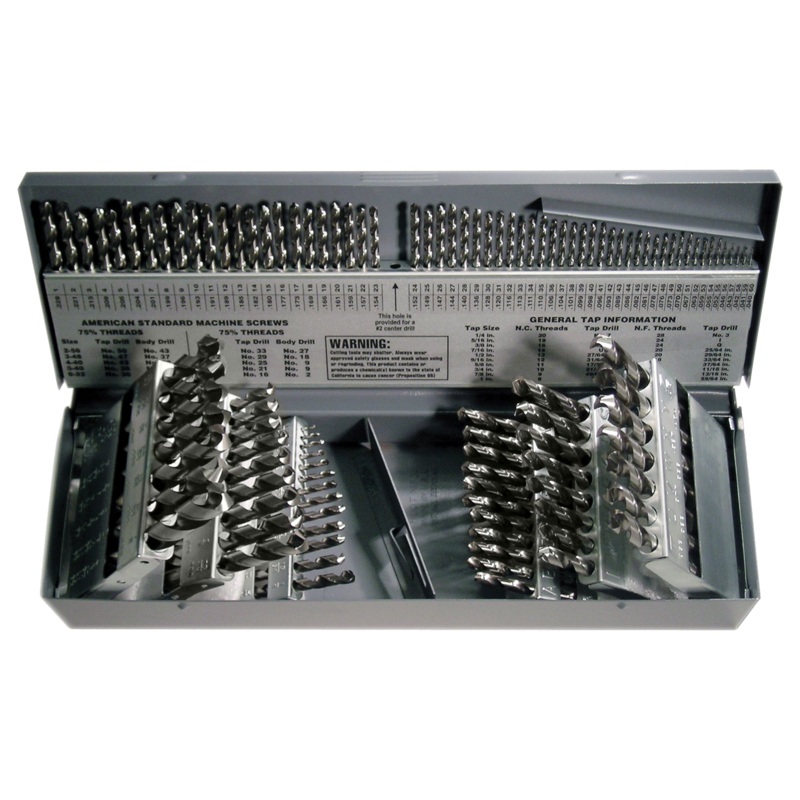 Cle-Line C21126 Style 1898 High Speed Steel General Purpose Jobber Length Drill Set, Bright Finish, 1/16" - 1/2" Size, 115 Piece Set