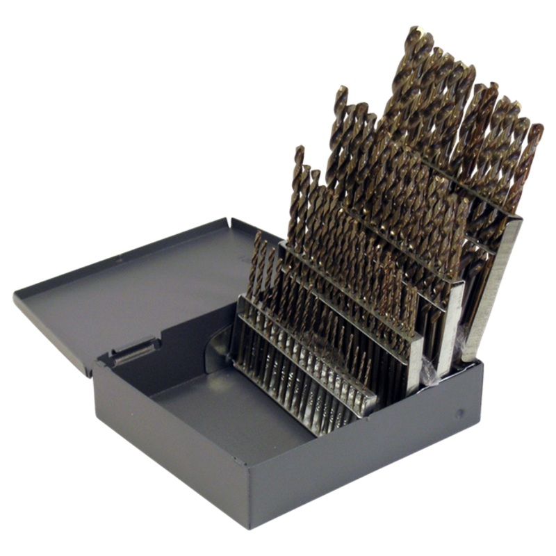 Cleveland C70366 M42 Cobalt Heavy Duty Jobber Length Drill Bit Set, Gold Oxide Finish, Round Shank, Spiral Flute, 135 Degrees Split Point, #1 - #60 Size, 60 Piece Set