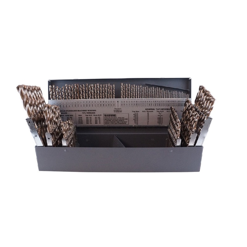 Cleveland C70367 1/16 in.-1/2 in., A-Z, #1-#60 Gold Oxide Finish Cobalt 135-Degree Split Point Twist Drill Bit Set, 115-Piece Set