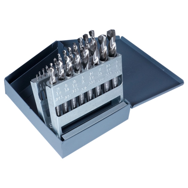 Cleveland C70369 High Speed Steel Heavy-Duty Screw Machine Length Drill Bit Set, Uncoated (Bright) Finish, Round Shank, Spiral Flute, 135 Degrees Split Point, 1/16" - 3/8" Size, 21 Piece Set