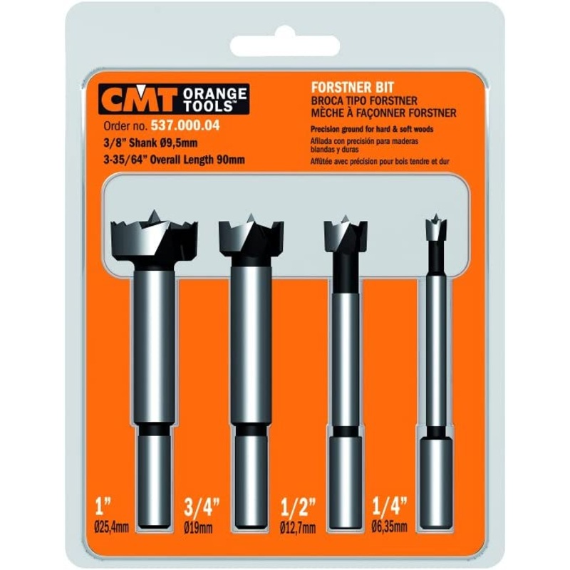CMT 537.000.04 4-Piece Forstner Bit set, 1/4 -1/2 -3/4 -1-Inch Diameters, 3/8-Inch Shank