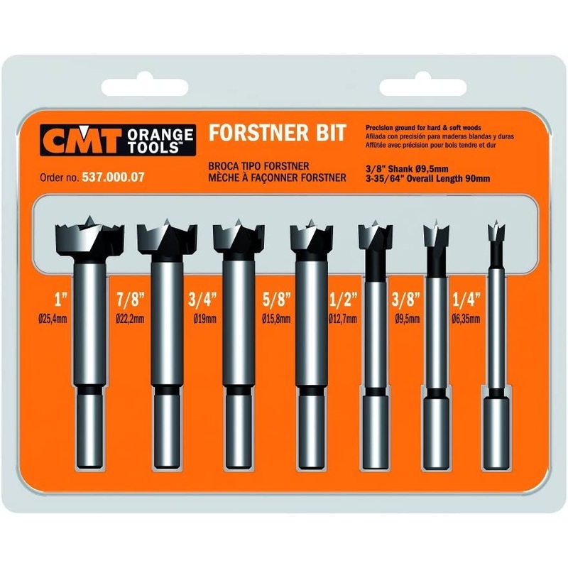 CMT 537.000.07 7-Piece Forstner Bit set, 1/4-3/8-1/2-5/8-3/4-7/8-1 Diameters, 3/8-Inch Shank