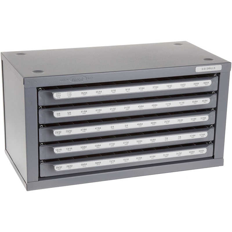 Huot 13166 Five-Drawer 1/2 in. Reduced Shank Drill Bit Dispenser Cabinet for Sizes 33/64 in. to 63/64 in. in 1/64 in. Increments