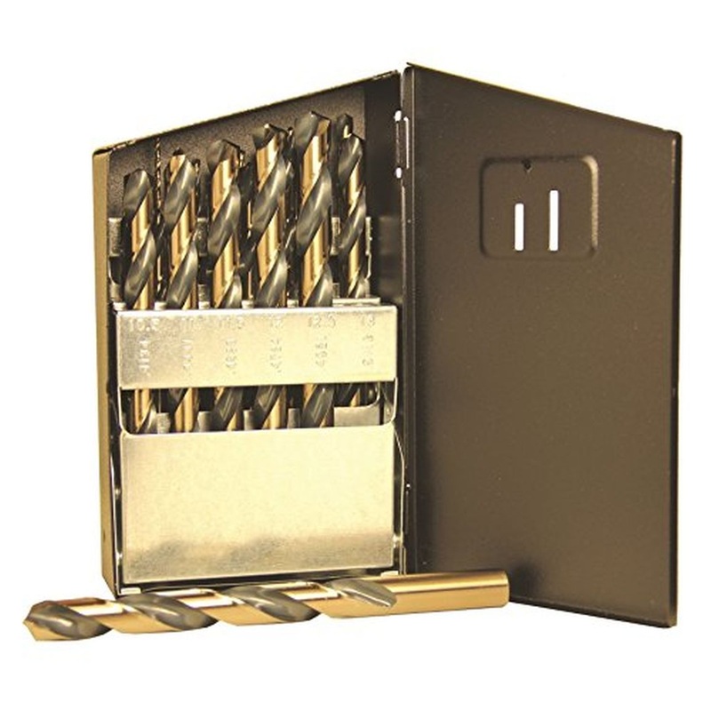 Viking Drill and Tool 58660 135-Degree Split Point 3/8 in. Reduced Shank Jobber Length Gold Oxide Hi-Molybdenum Steel Standard Twist Drill Bit, 25 Piece Set
