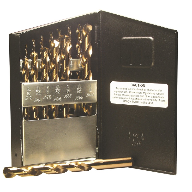 Viking Drill and Tool 68340 Gold Oxide Cobalt 135 Degree Split Point Jobber Drill, 15 Piece Set