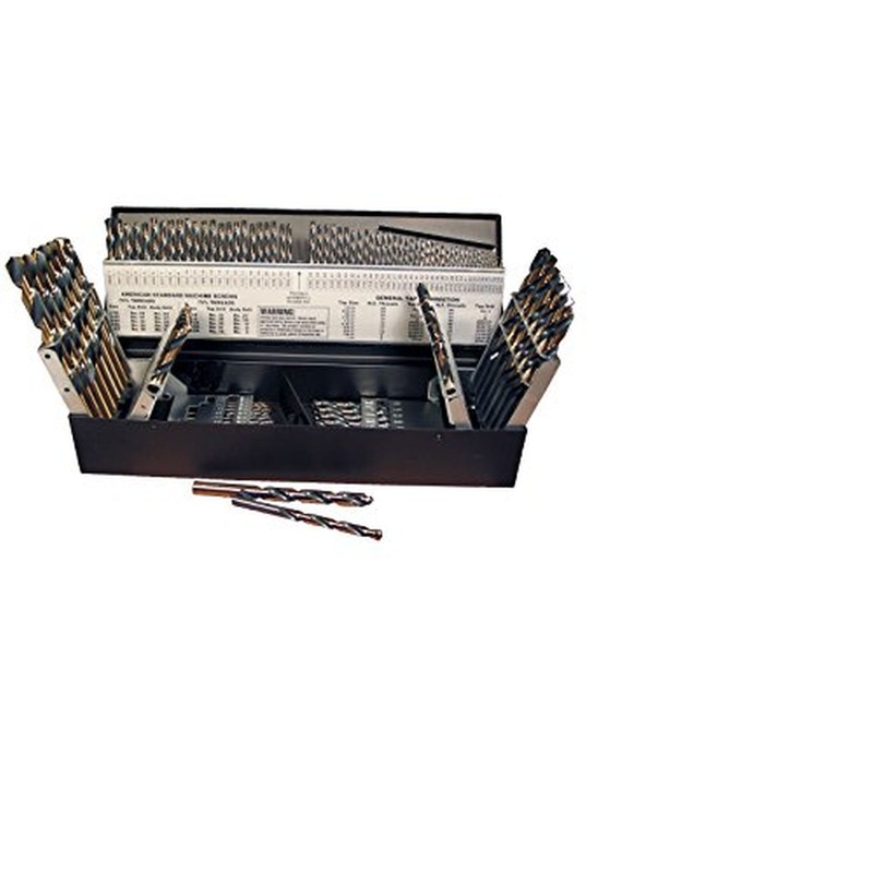 Viking Drill and Tool 93840 Gold Oxide High Speed Steel 135-Degree Split Point 3/8 in. Reduced Shank Jobber Length Standard Twist Drill Bit, 115 Piece Set