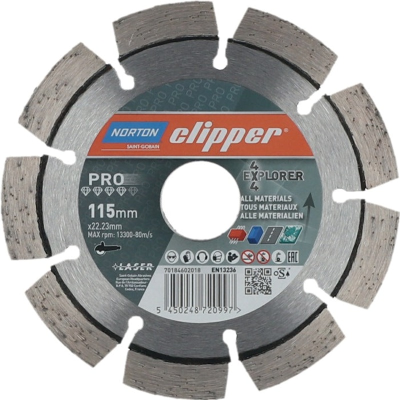 Disco de corte diamantado NORTON CLIPPER 4 x 4 Explorer  115 mm dimetro 22,23 mm (4000818799)