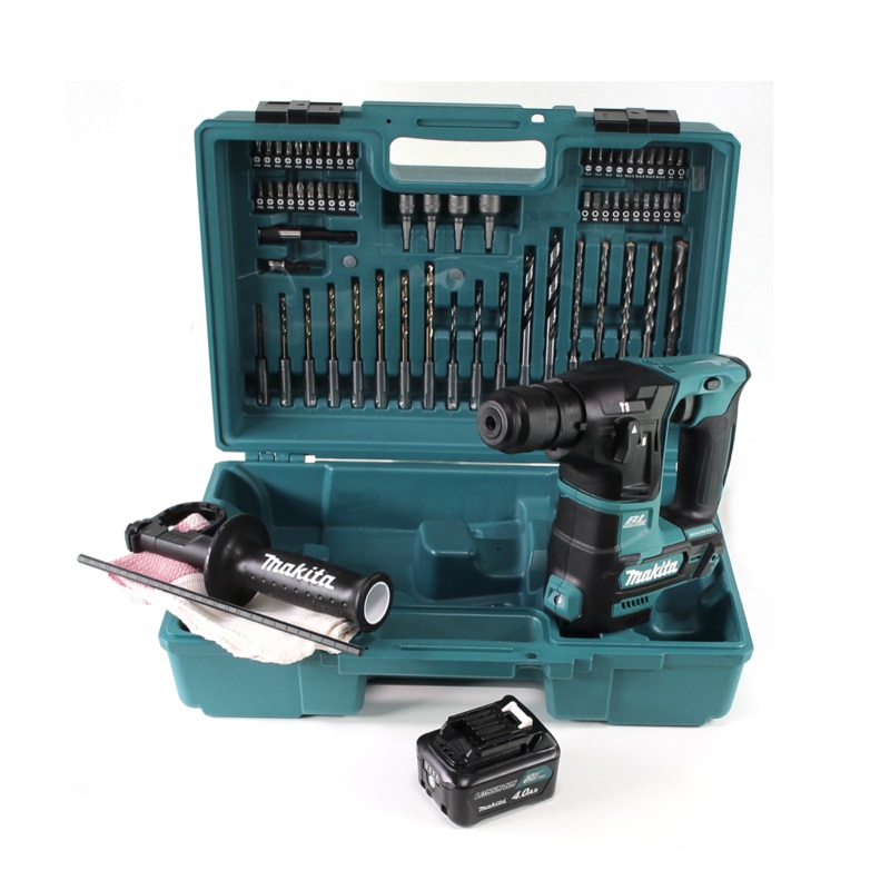 Makita HR 166 DM1E1 Taladro Percutor Inalmbrico 10,8V SDS-Plus Brushless + Maletn + 64 Piezas Set de accesorios + 1x batera 4.0Ah - sin cargador