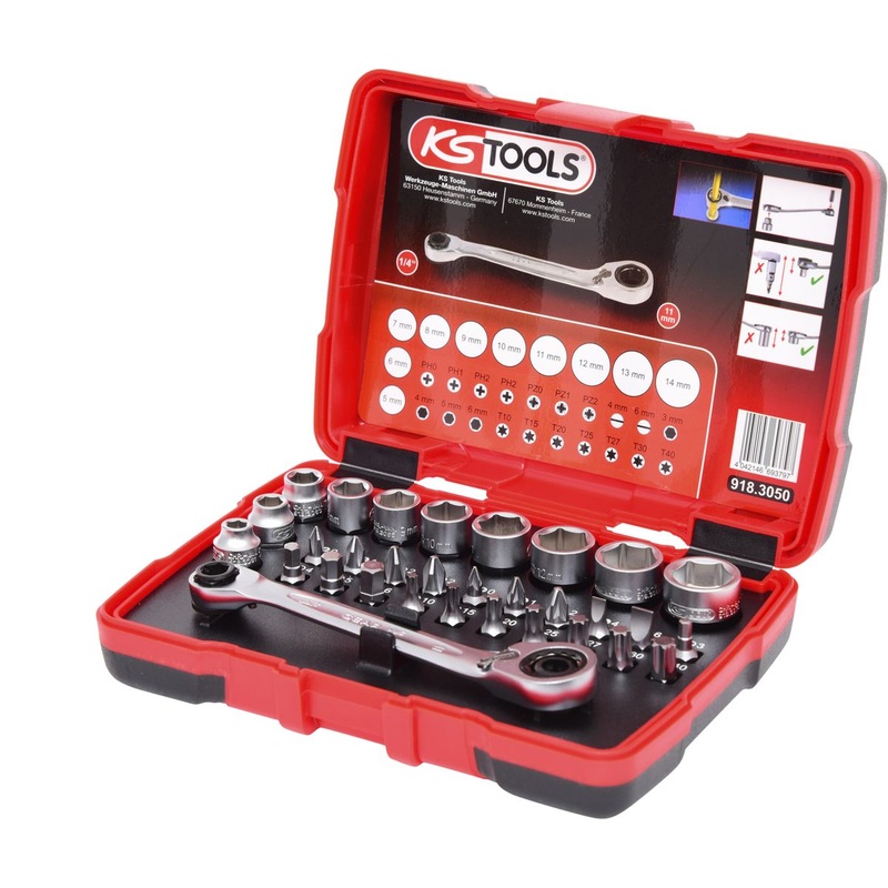 KS TOOLS Juego de llaves de vaso y puntas de 1/4" + 11 mm, 31 pzs ( 918.3050 )