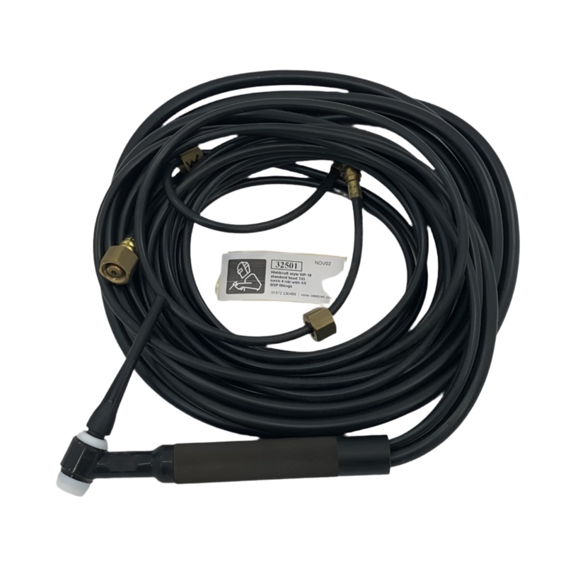 Weldcraft Style WP18 Standard Head Water Cooled TIG Torch 4 Mtr With 3/8 BSP Fittings [32501]