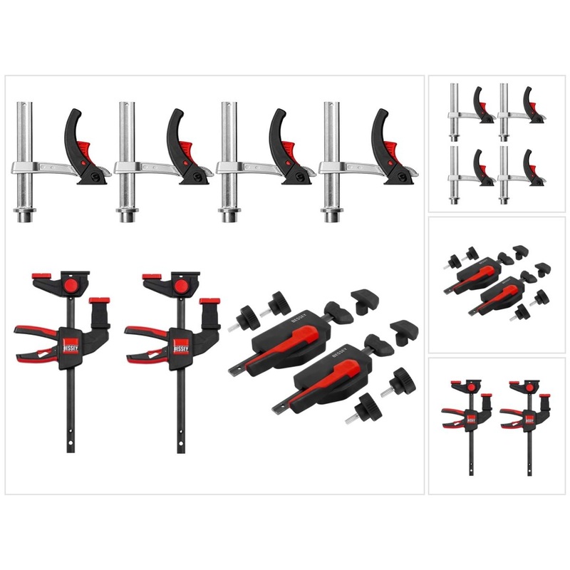 Bessey MFT-SET-A Juego de 14 piezas para fijacin y sujecin en mesas multifuncionales para fijar de forma segura rieles gua