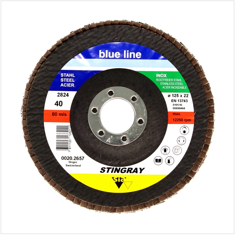 10x Arandela dentada Bosch SIA 2824 Stingray 125 mm P40 para acero y acero inoxidable