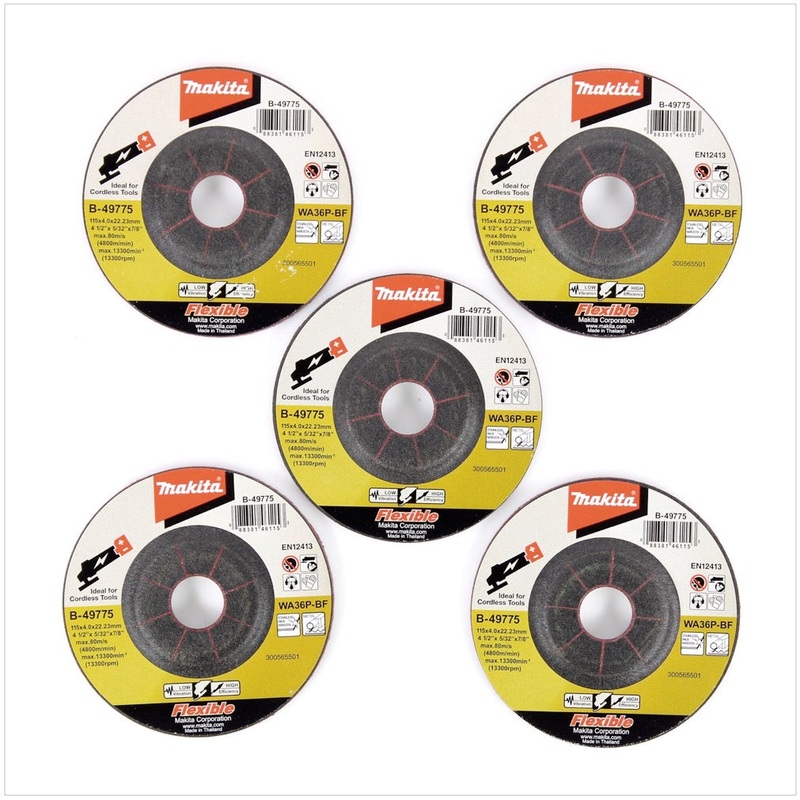 Disco abrasivo Makita, disco abrasivo de 115 mm, juego de 5 (B-49775)
