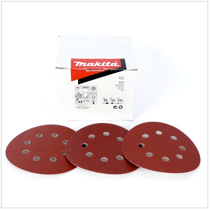 Papel de lija Makita 98 C 359 Juego de discos de lija con velcro de 125 mm (P60, P120 y P240)