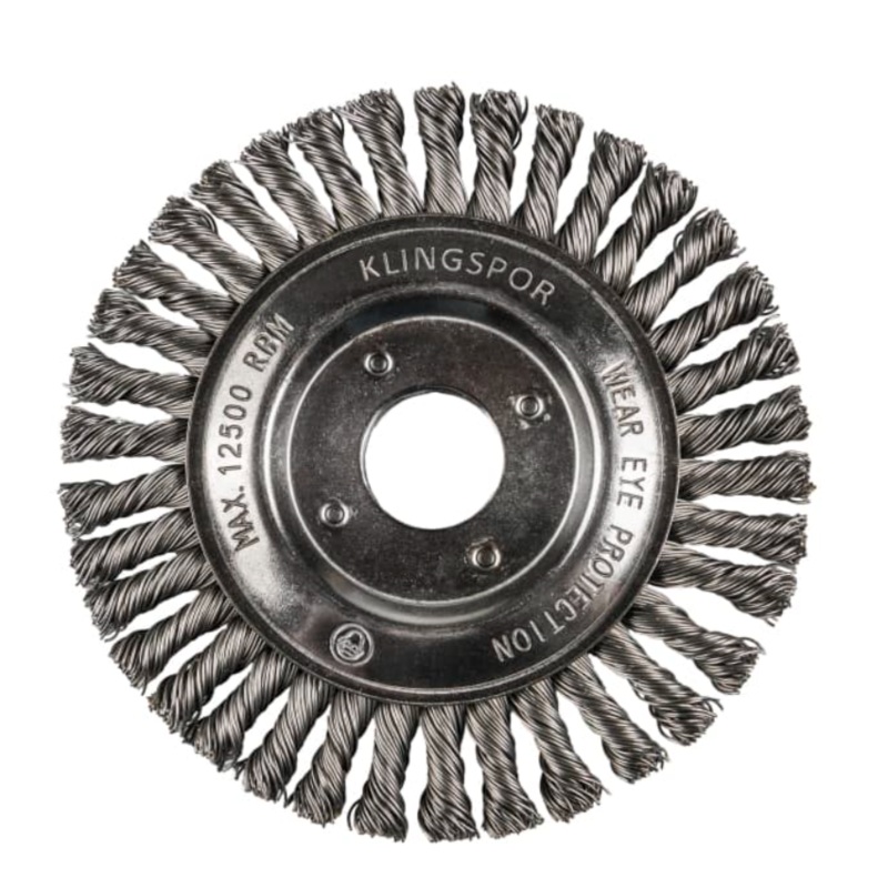 KLINGSPOR BRP 600 Z 115mm Dia. x 22mm Hole Knotted Pipeline Wire Brush 6mm Wide Steel (358314) [79721]