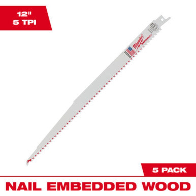 12 in. 5 TPI SAWZALL Blades 5PK