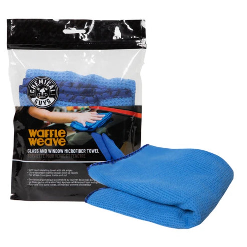 Waffle Weave Glass and Window Microfiber Towel Blue